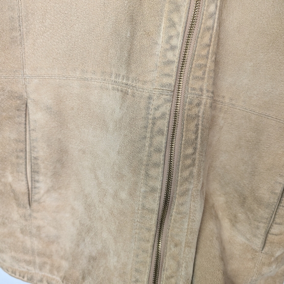 St. John's Bay Coat Women L Tan Washable Suede Hooded Faux Fur Lined Full Zip - Picture 7 of 14